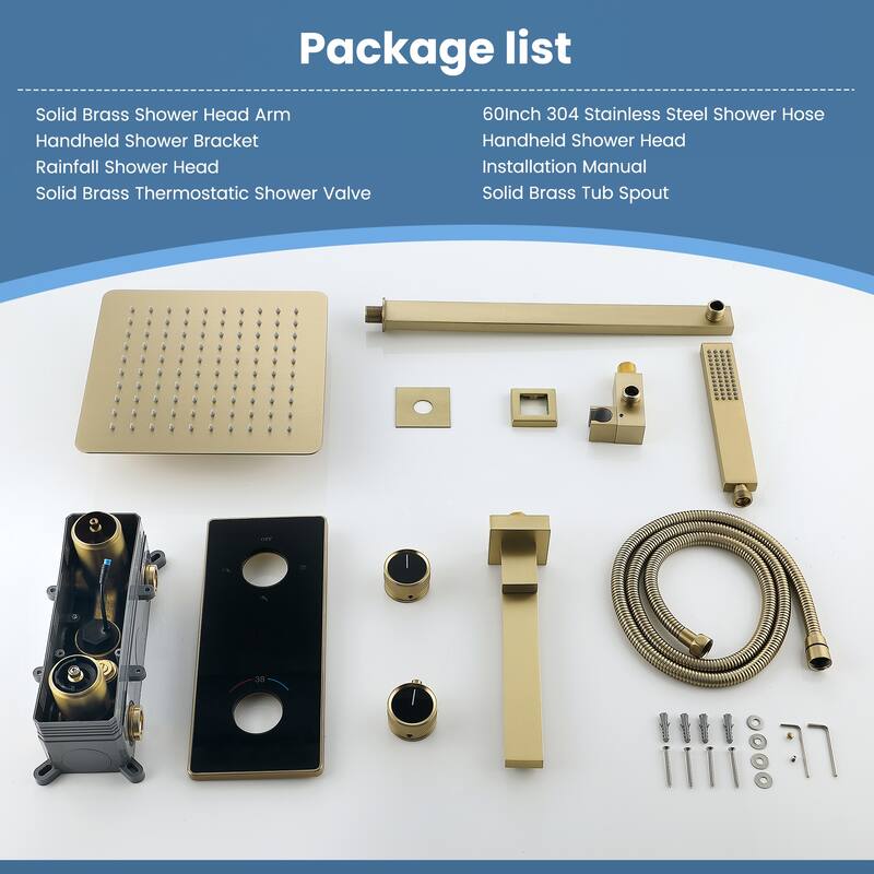 9.84" Thermostatic Complete Shower System with Rough in-Valve, Rain Mixer Shower Combo Set with Handheld