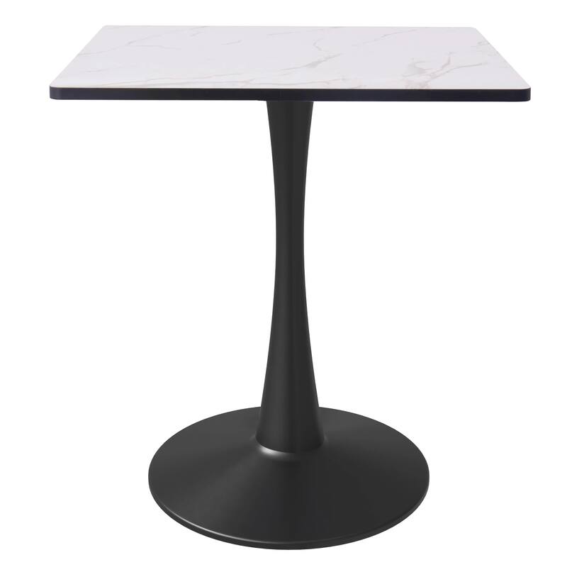 Bristol Square Dining Table with Marble White MDF Top and Black Steel Pedestal Base