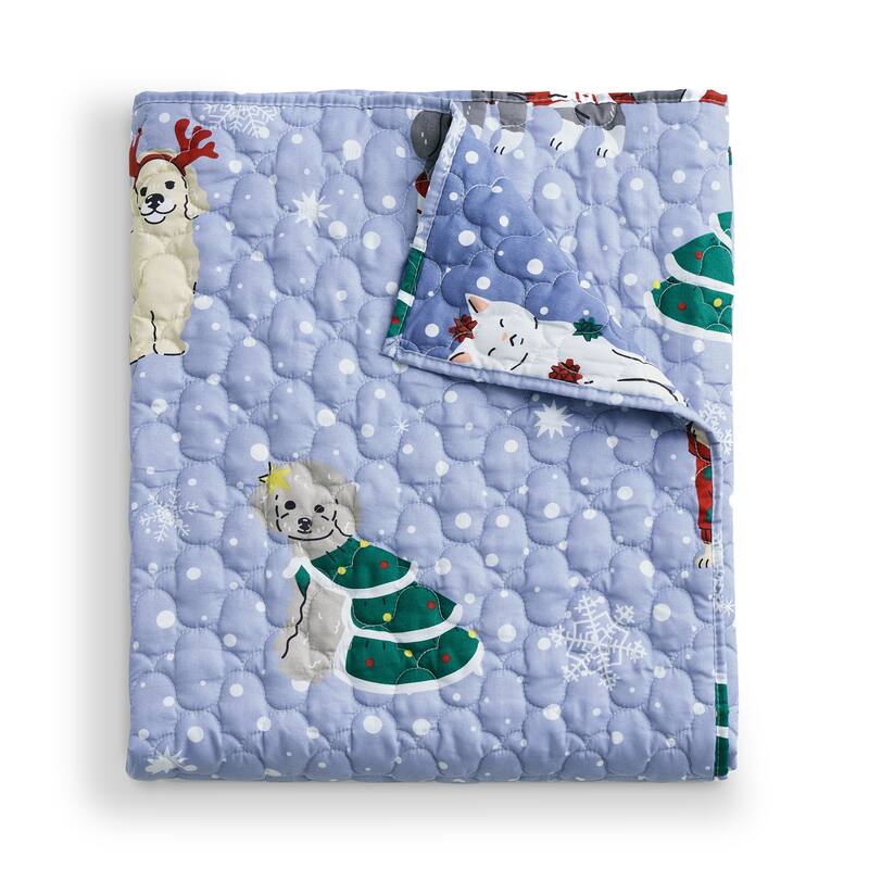 Festive Winter Holiday Reversible Quilted Throw Blankets - Winter Whiskers