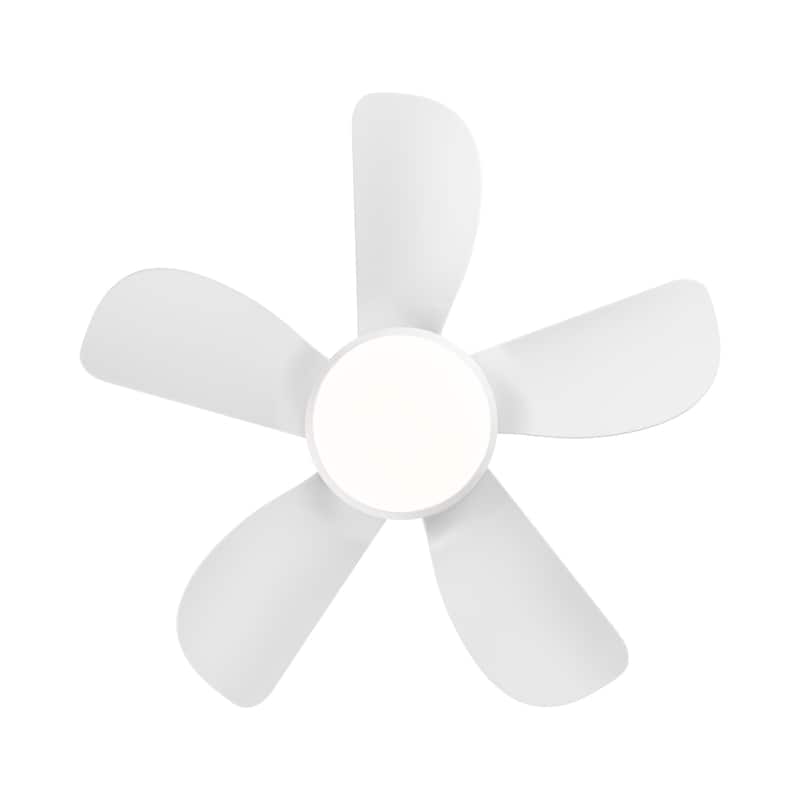 YUHAO 30 Inch Modern Matte White Indoor Flush Mount Small Ceiling Fan With LED Light and Remote Control