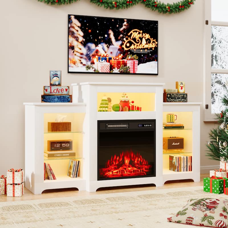 EROMMY Electric Fireplace Heater Mantel TV Cabinet, Media Entertainment Center, Energy Efficient Heater - 55" - White