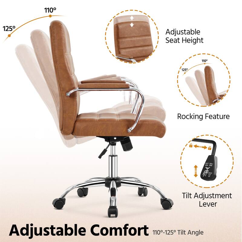 Yaheetech Adjustable Mid-Back Faux Leather Swivel Office Chair