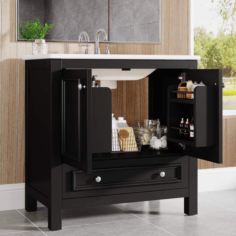 30 Inches Modern Bathroom Vanity Cabinet with Ceramic Basin & 1 Drawer