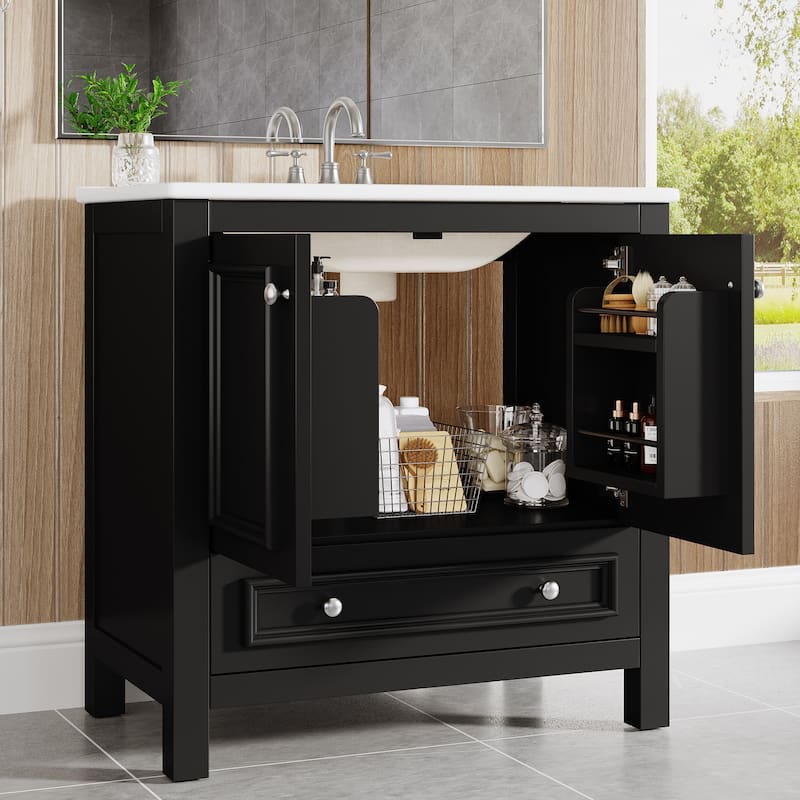 30 Inches Modern Bathroom Vanity with Sink, Vanity Cabinet with Drawer and Door Organizer