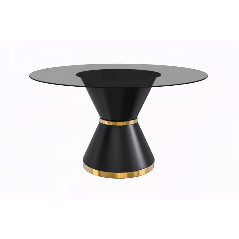 Qorvus Dining Table with 60" Top and Black/Gold Pedestal Base - 60" Wide - Clear