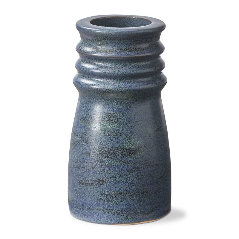 Large Azula Blue Stoneware Tealight and Taper Holder, 3.00L x 3.00W x 5.5H inch.