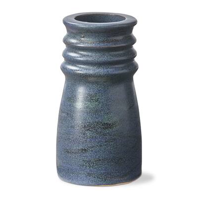 Large Azula Blue Stoneware Tealight and Taper Holder, 3.00L x 3.00W x 5.5H inch.