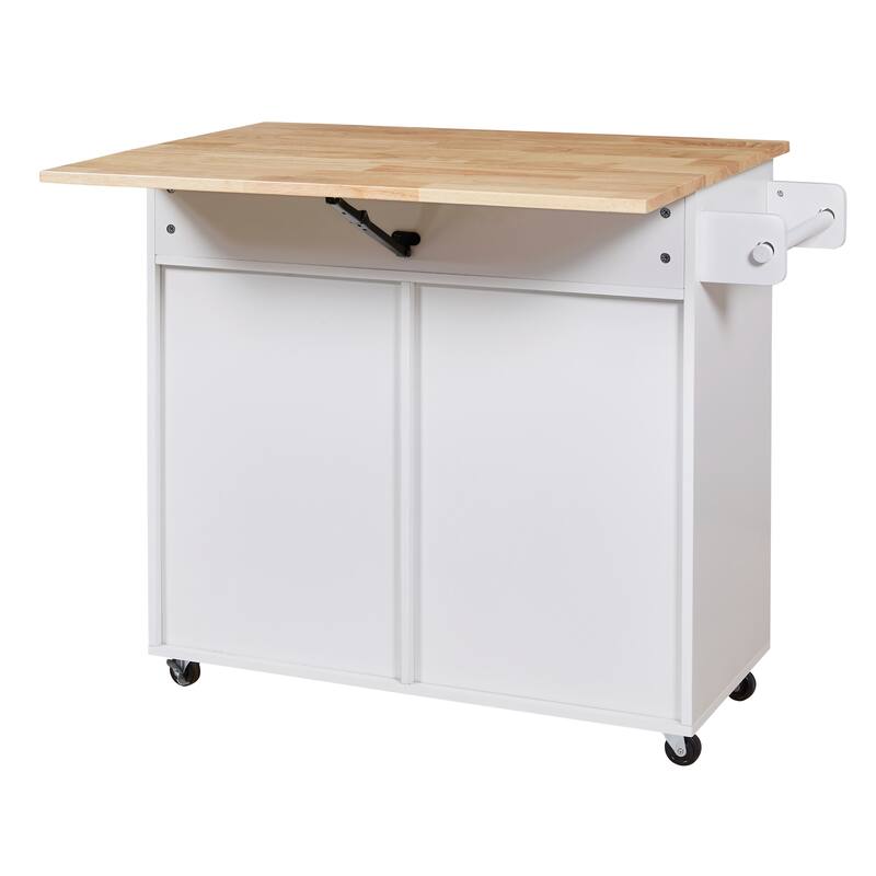 Rolling Kitchen Island with Storage, Kitchen cart with Rubber Wood Top, Spacious Drawer with Divider and Internal Storage Rack