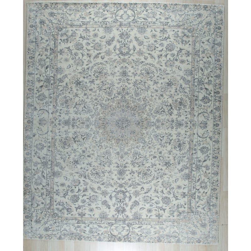 Hand-Knotted Wool Handknotted Rug, 9' x 12', Gray Area Rug, Stylish Handcrafted Soft Texture for Home Decor - L
