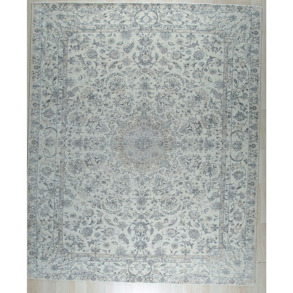 Hand-Knotted Wool Handknotted Rug, 9' x 12', Gray Area Rug, Stylish Handcrafted Soft Texture for Home Decor - L