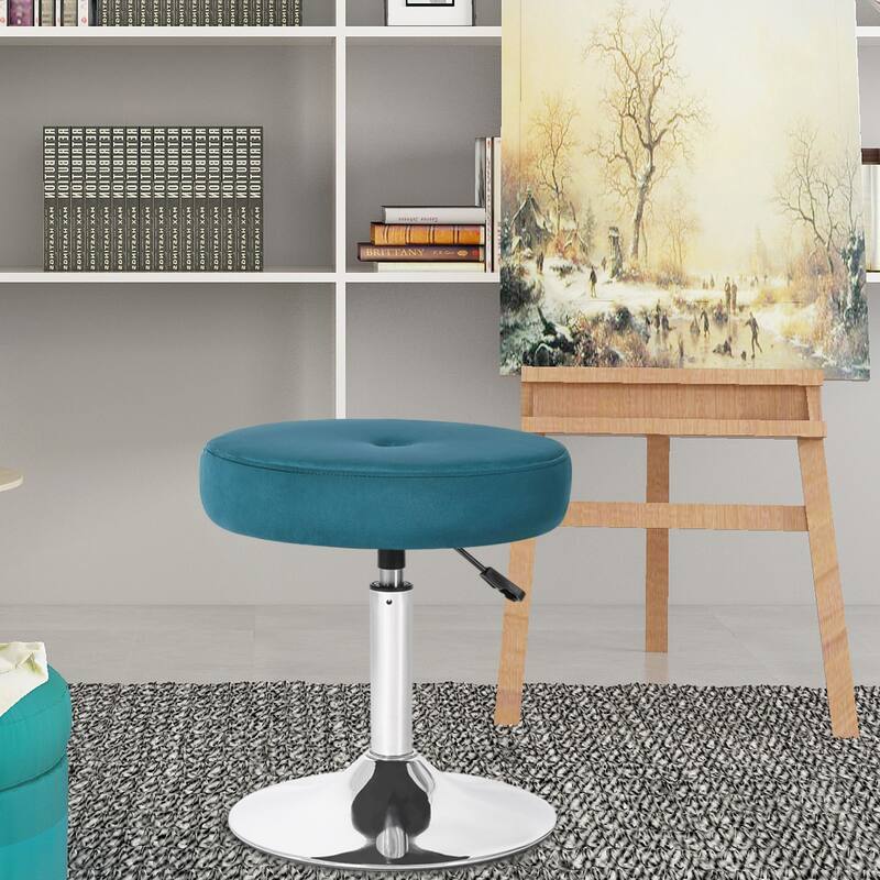 Adeco Adjustable Velvet Round Ottoman Swivel Vanity Stool Makeup Chair