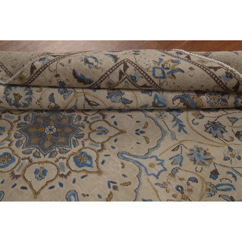 Floral Tabriz Persian Area Rug Beige Floral Handmade Wool Carpet - 7'2"x 10'5"