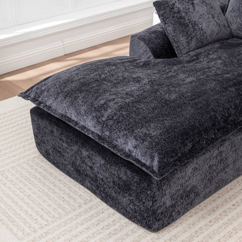 Modular Cloud Sectional Couch with L-Shape Chaise, Chenille Upholstered Boneless Sofa, Compressed Deep Seat Sofa with Pillows