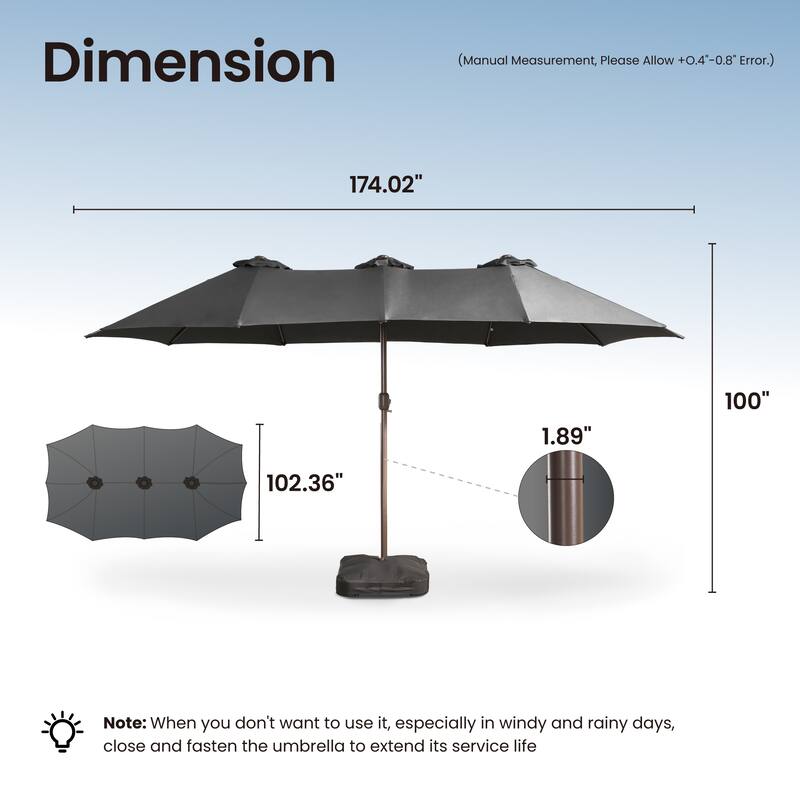 ​OVIOS 15ft Double Side Patio Umbrella Extra Large with Crank