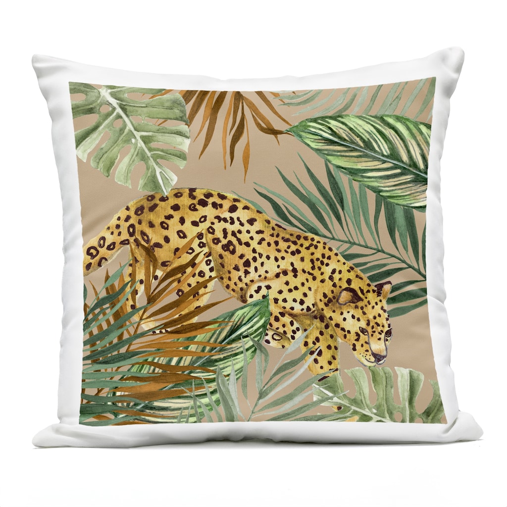 Stupell Palm Leaves Surrounding Leopard Printed Outdoor Throw Pillow Design by Janet Tava
