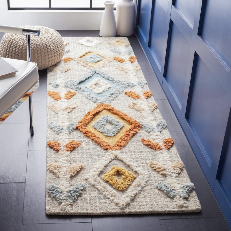 SAFAVIEH Handmade Kenya Dorkas Modern Wool Rug - 2'3" x 8' Runner - Grey/Blue - Runner