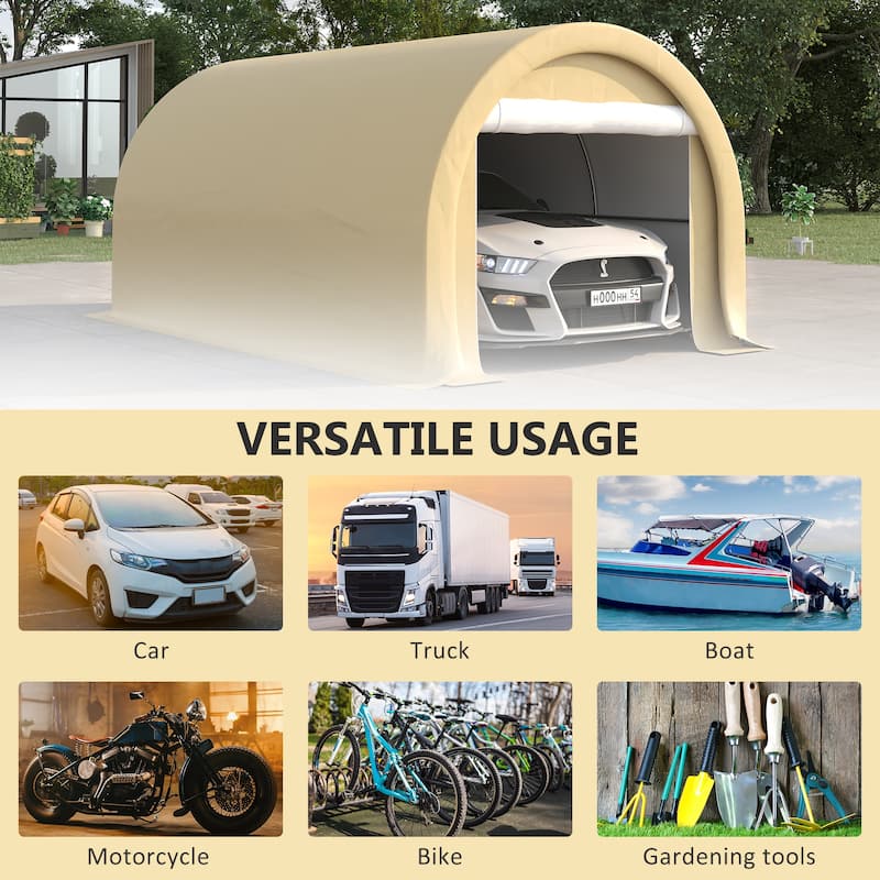 Outsunny 16' x 10' Carport, Heavy Duty Portable Garage / Storage Tent with Large Zippered Door, Anti-UV PE Canopy Cover