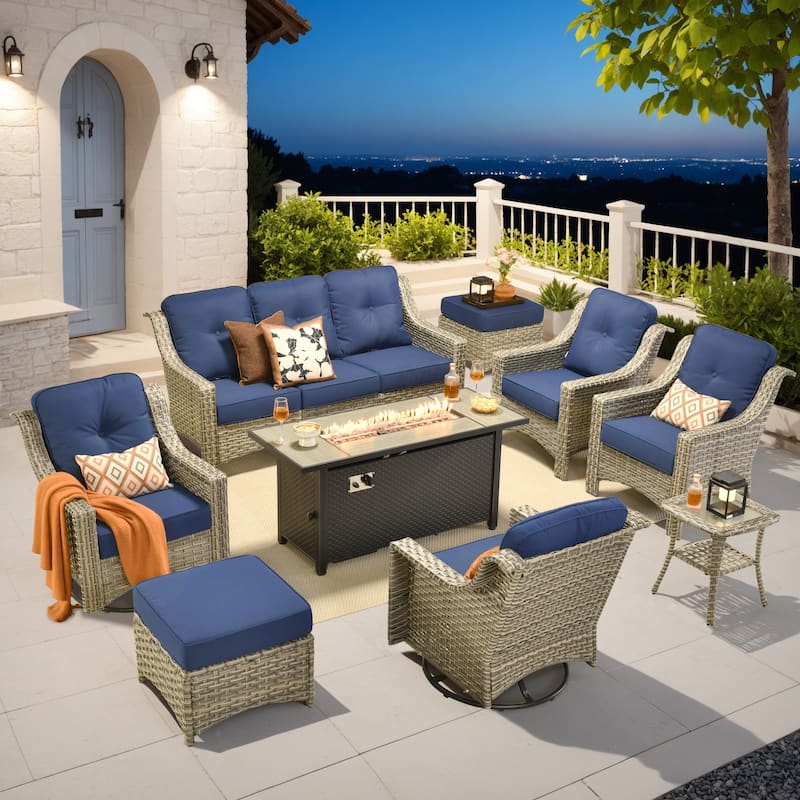 OVIOS 9 Pieces Outdoor Swivel Chairs Set with 54" Fire Table​
