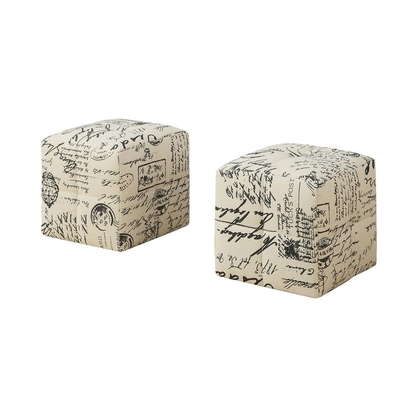 Set of 2 White and Black Contemporary Cubic Upholstered Ottomans 12" - N/A