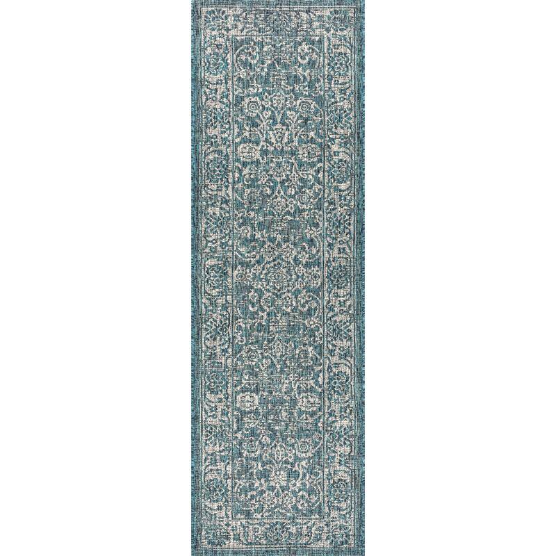 JONATHAN Y Sinjuri Bohemian Textured Weave Floral Indoor/Outdoor Area Rug - 2 X 10 - Teal/Gray