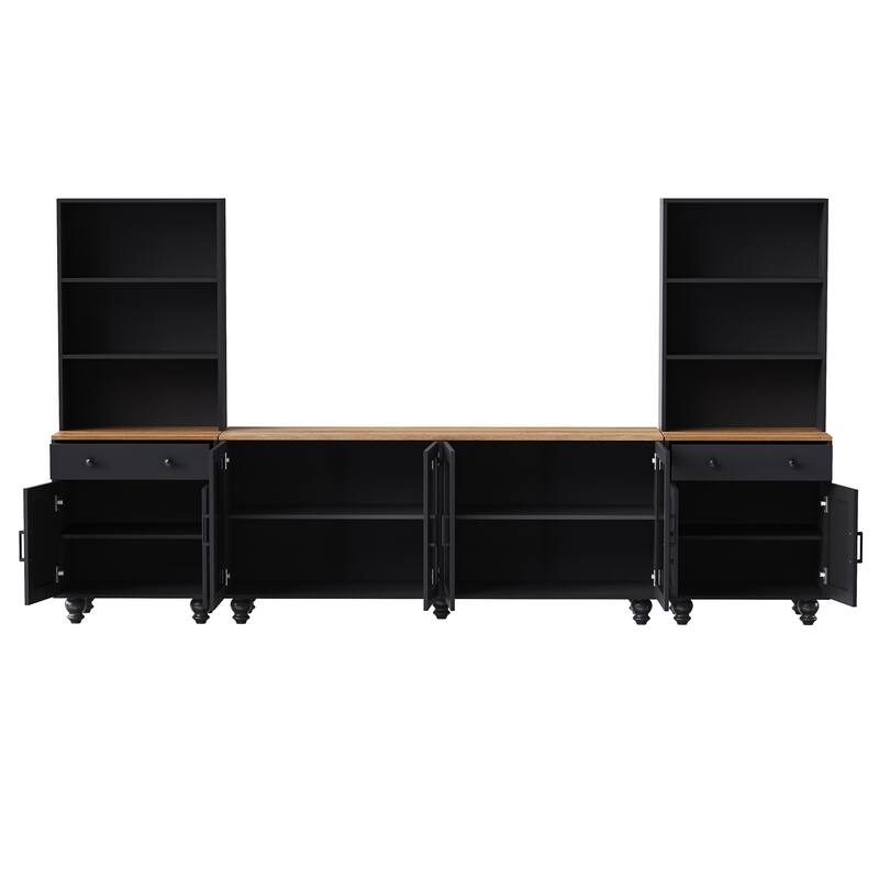 Entertainment Center for TVs Up to 70" with Adjustable Shelves, Tempered Glass Doors, Bookshelves & Storage Cabinets