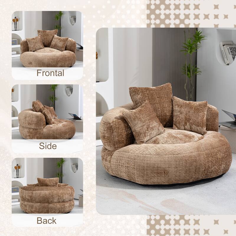 Oversized Chenille Bean Bag Lounge Chair Lazy Sofa with Backrest and Armrests for Bedroom Office Living Room