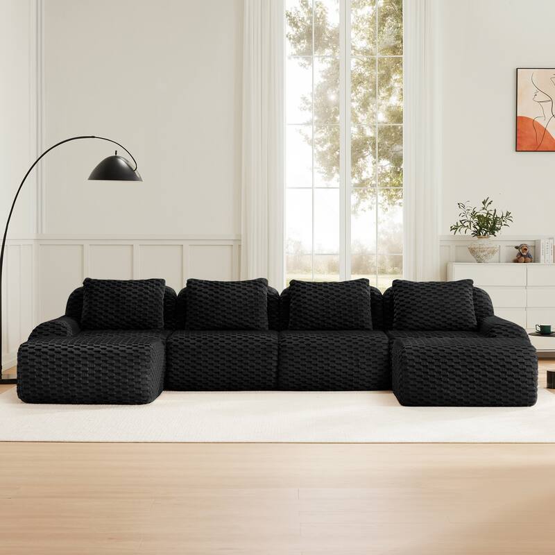 Roomfitters 114 Inch Modular Sectional Sofa, Oversized Flannelette 3-Seater, Black - Black 146"  U-Shape