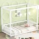 preview thumbnail 3 of 6, Twin Size Canopy Frame Floor Bed with Fence, Guardrails,White