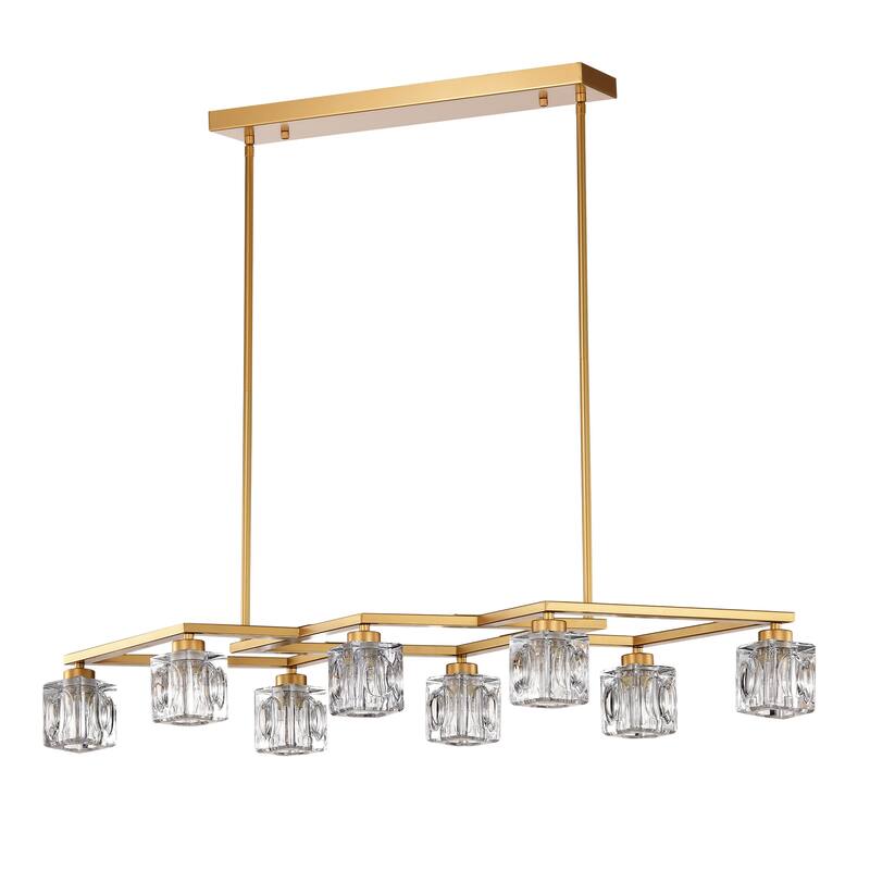 Modern 8-Light Crystal Chandelier Matte Gold Industrial Metal Chandelier, for Dining Room Kitchen, Living Room