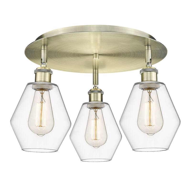 Innovations Lighting Cindyrella - 3 Light 18" Flush Mount - Antique Brass/Clear