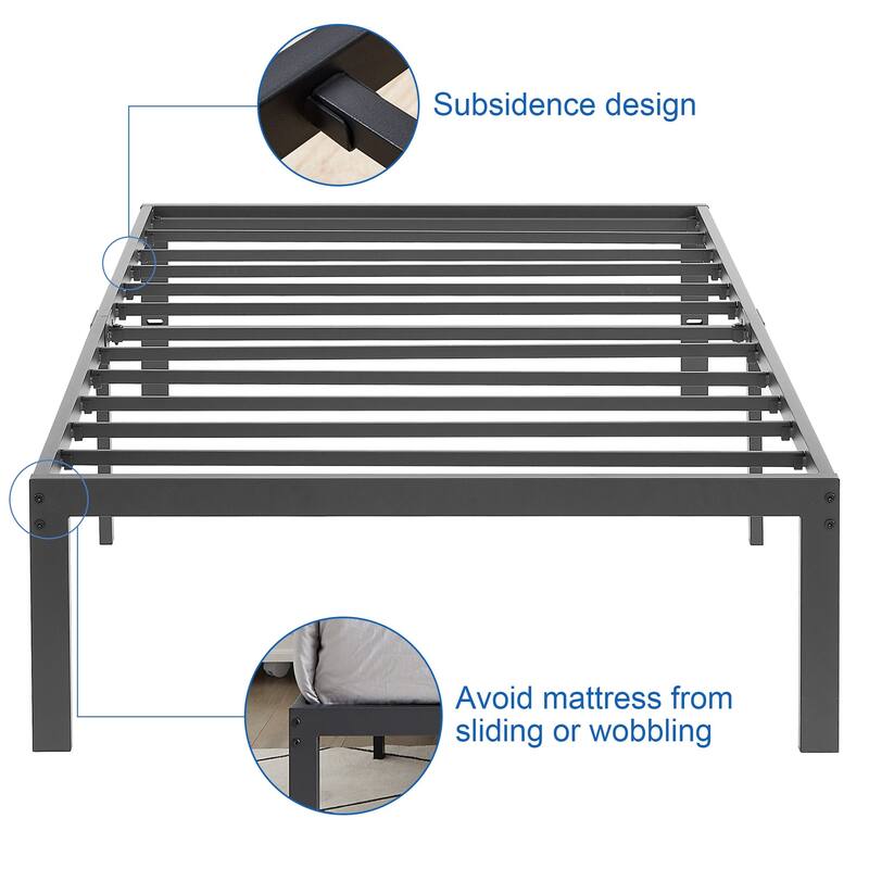 VECELO Bed Frames No Box Spring Needed, Heavy Duty Metal Platform with Steel Slat, Easy Assembly, Black