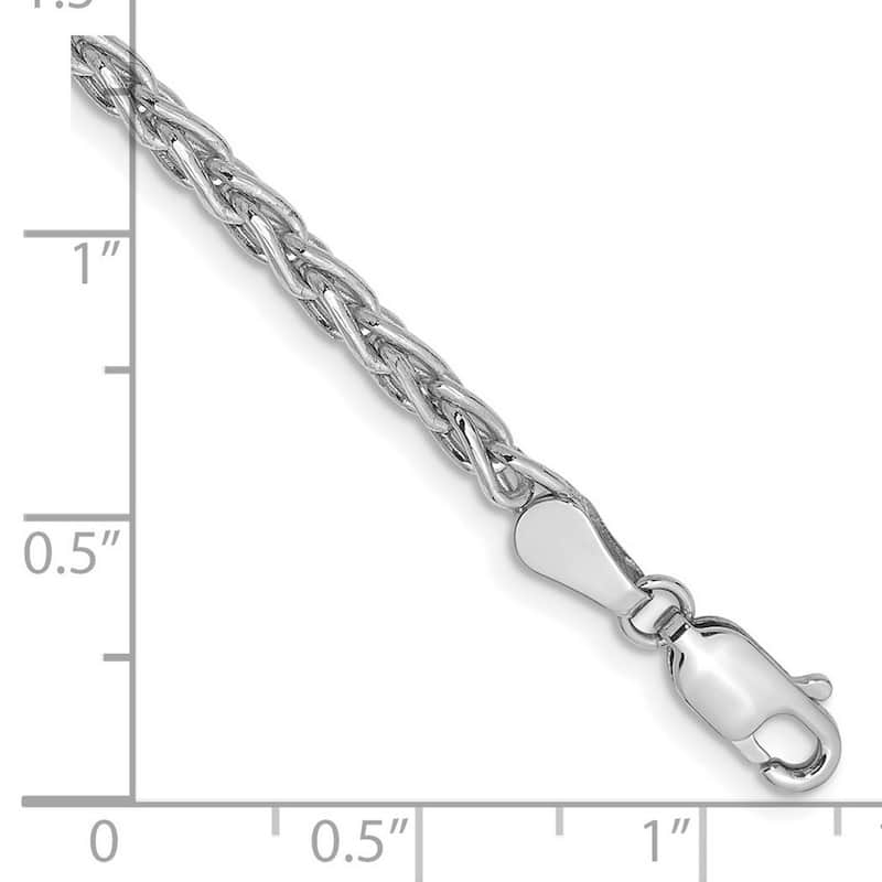 Curata 14k White Gold Solid Polished 3mm Round Wheat Chain Bracelet 7 Inch Lobster Claw