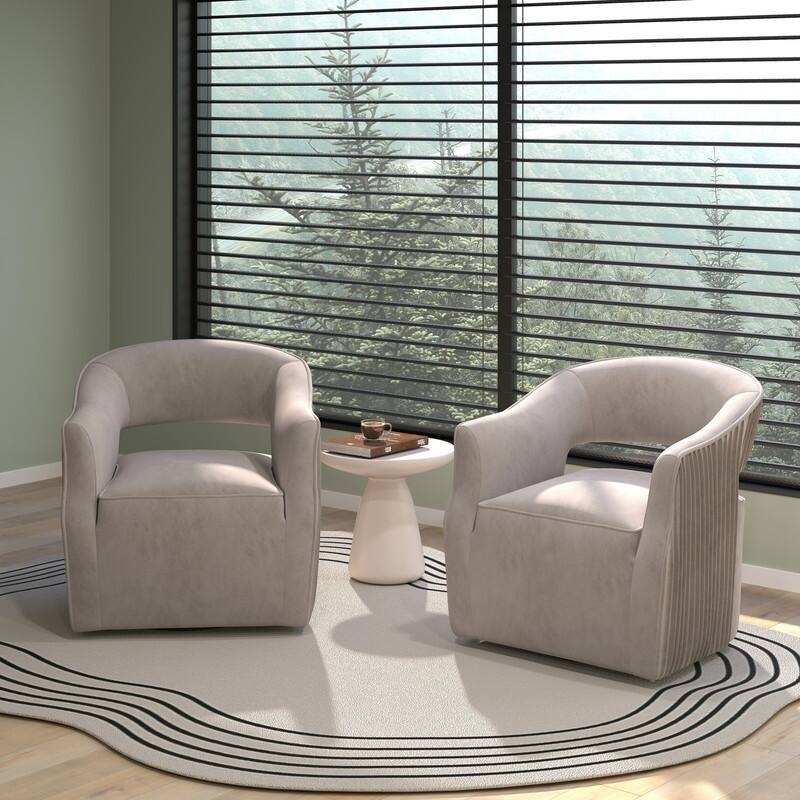 SEYNAR Modern Glam Velvet 360 Degree Swivel Open-Back Accent Armchair Set of 2 - Grey