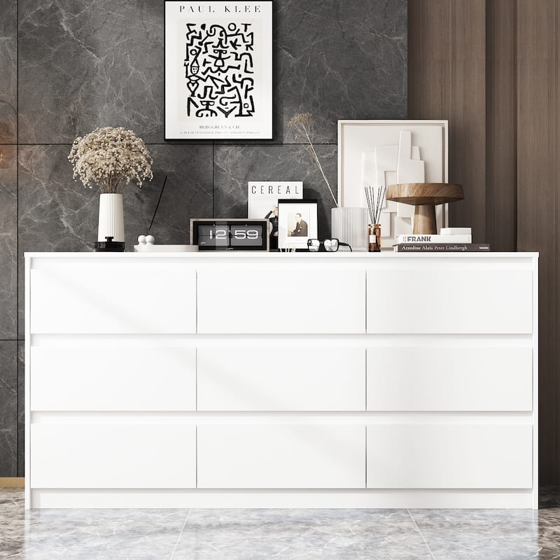 63"W 9 Drawer Dresser Accent Dresser for Living Room Bedroom Chest - White