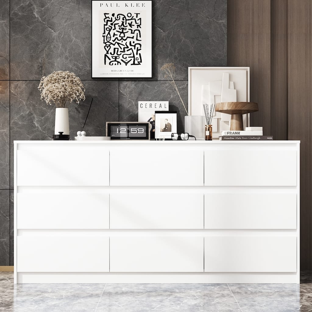 63"W 9 Drawer Dresser Accent Dresser for Living Room Bedroom Chest