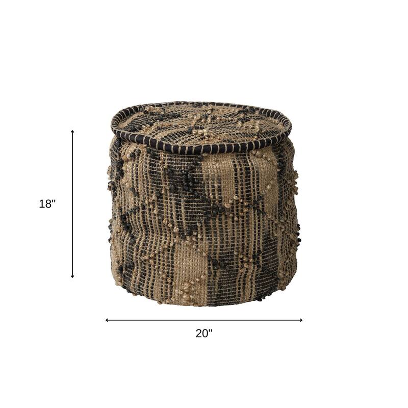 HomeRoots 20" Jute Cylinder Geometric Pouf Ottoman