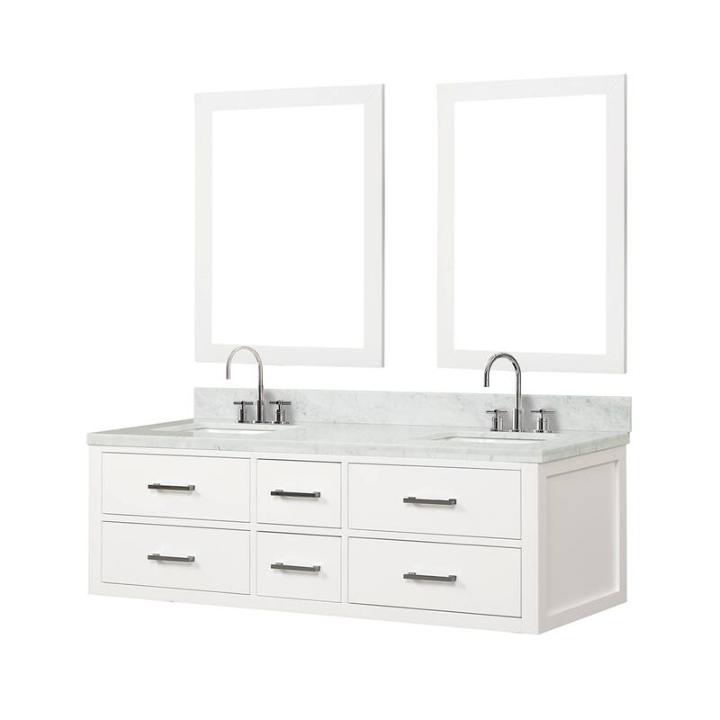Lexora Castor Double Bath Vanity, Carrara Marble Top, Faucet Set, and Mirrors