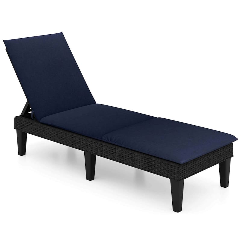 Outdoor Chaise Lounge Chair Rattan Recliner w/ Removable Cushion - Blue