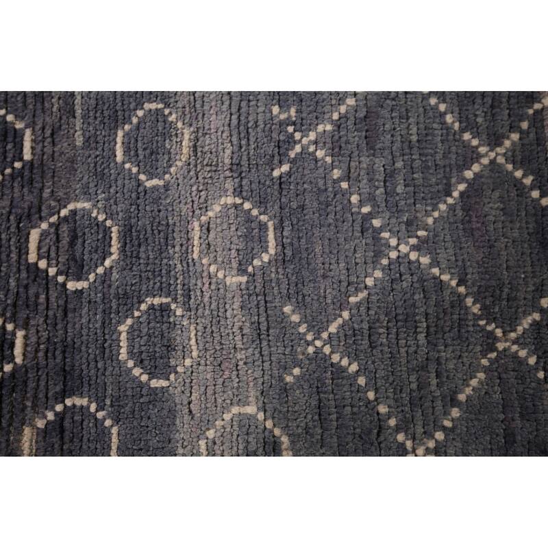 Grays & Blues Trellis Moroccan Oriental Rug Hand-Knotted Wool Carpet - 5'11"x 9'8"