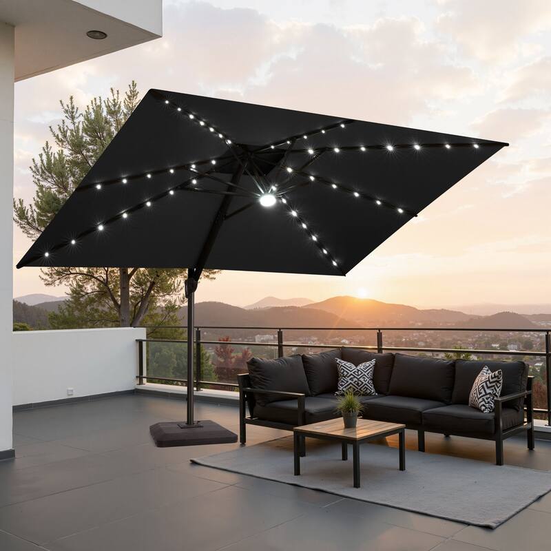 9 x11 FT Patio LED Lighted Cantilever Umbrella with Weighted Base