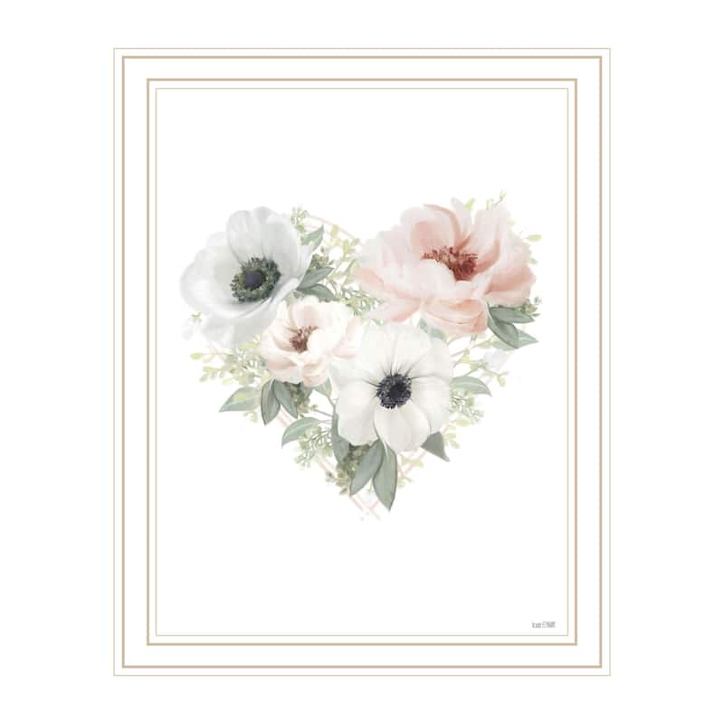 TrendyDecor4U Contemporary "Floral Heart" Framed Print Wall Art - White