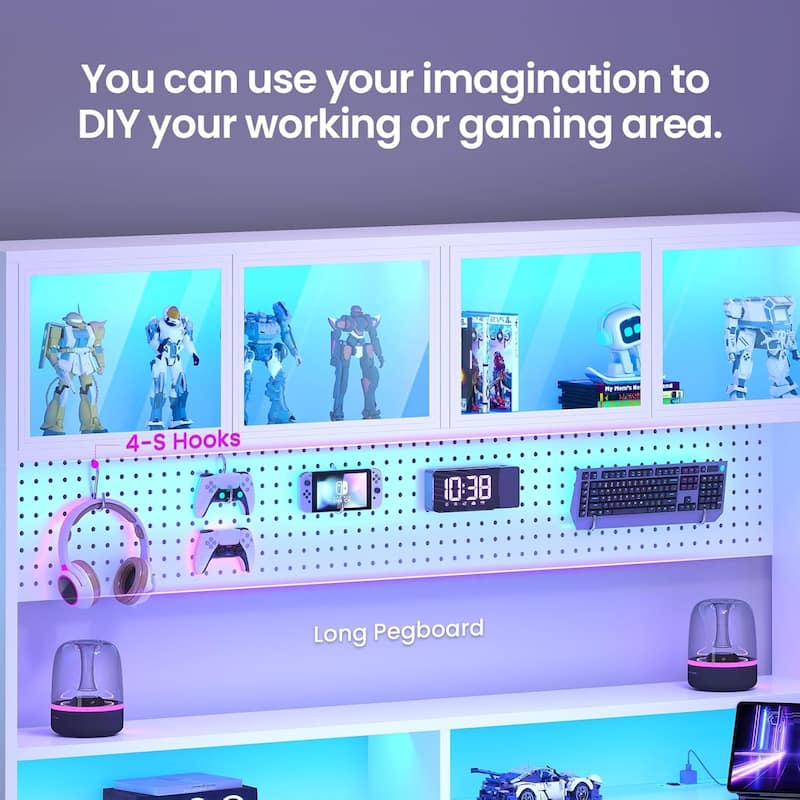 Electric Standing Desk Storage Height Adjustable Gaming Desk Hutch Pegboard