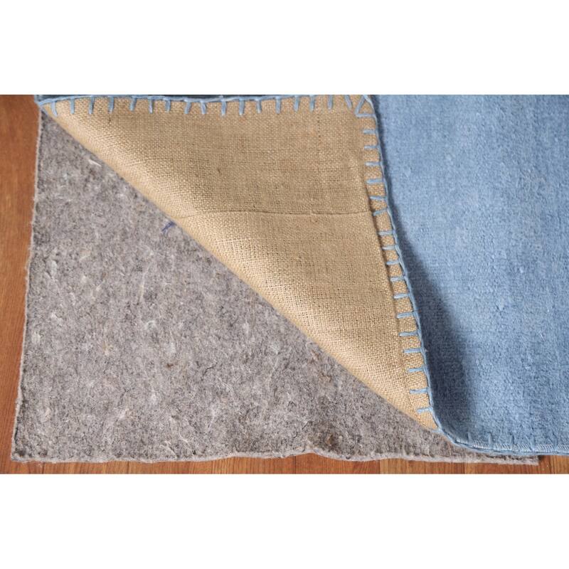 Geometric Blue Kilim Turkish Area Rug Hand-Woven Silk Carpet - 9'10"x 13'1"