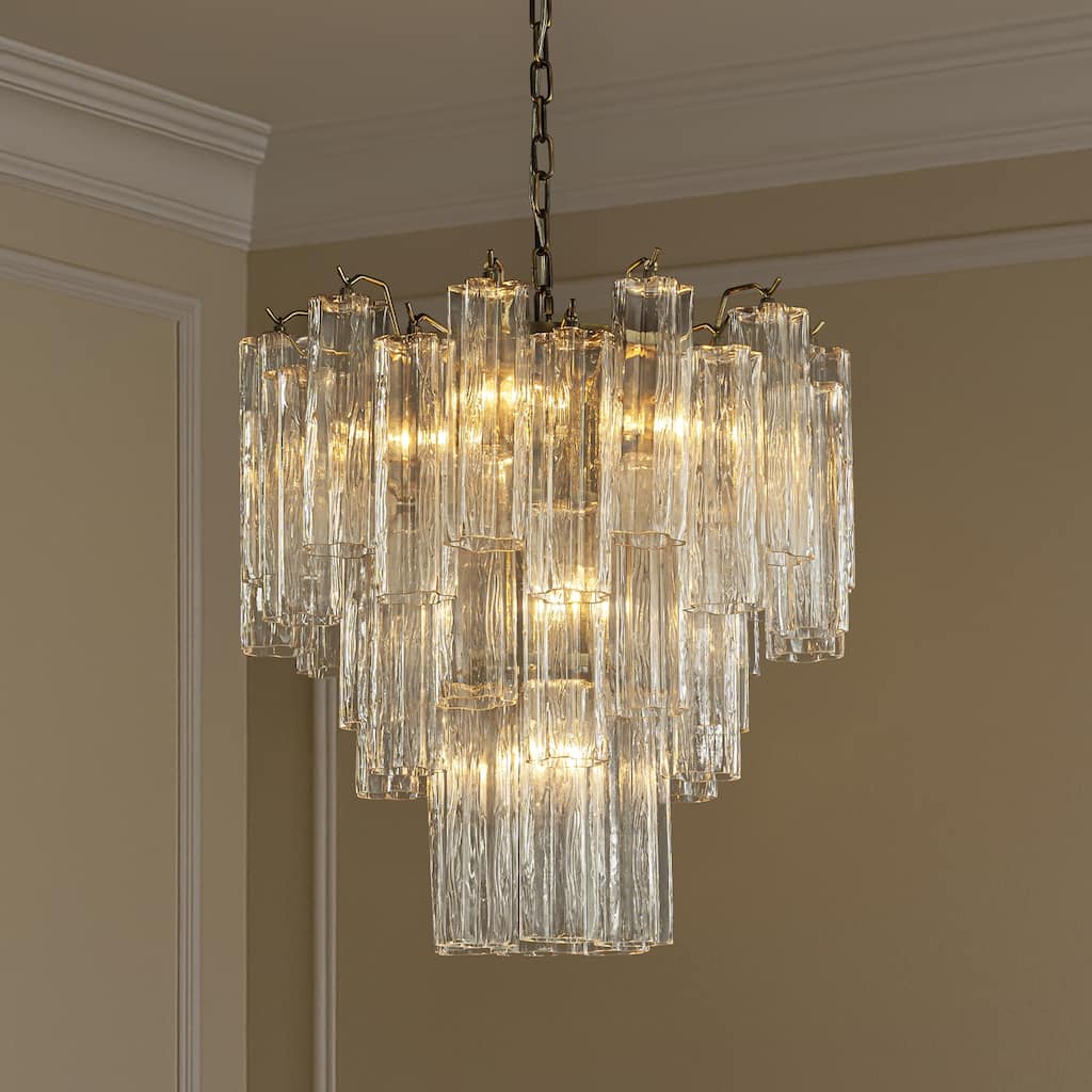 23'' Mid Century Modern Flower Glass Chandelier Aged Bronze Finish Vintage Glam Ceiling Fixture for Dining Room Wedding Decor