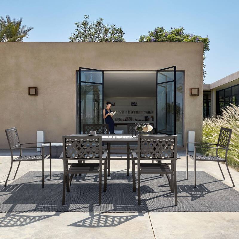 Outdoor 5-Piece Dining Set, Iron Finish, Black with Gold Speckles - 7 PCS