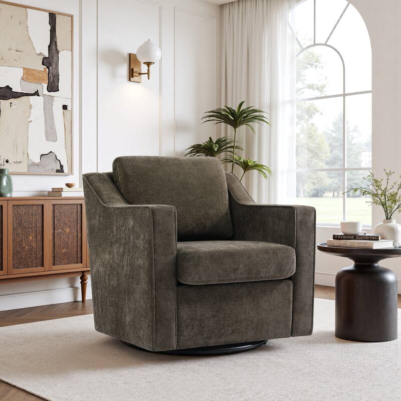 30'' W Vegan Leather/Chenille Swivel Accent Chair with Armrest
