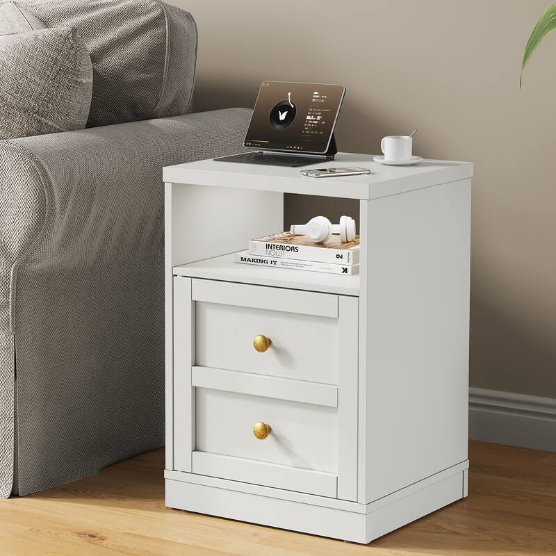 Modern Nightstand with Door & Open Shelf