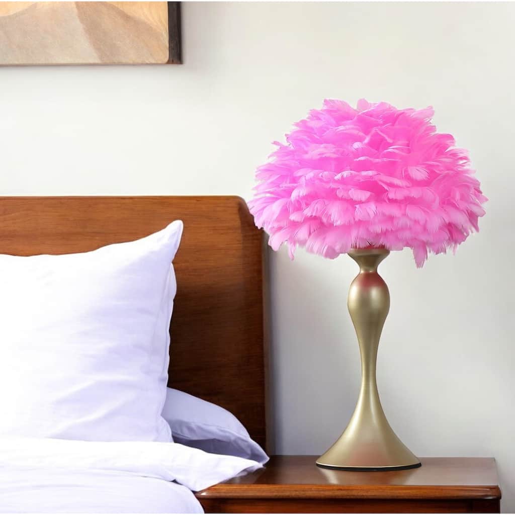 HomeRoots 24" Glam Hot Pink Feather and Gold Table Lamp - 15.5