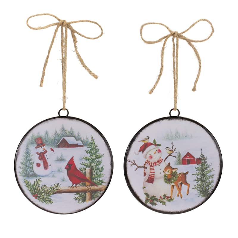 Woodland Snowman Christmas Disc Ornaments - 6.5" - Multi-Color - 12ct