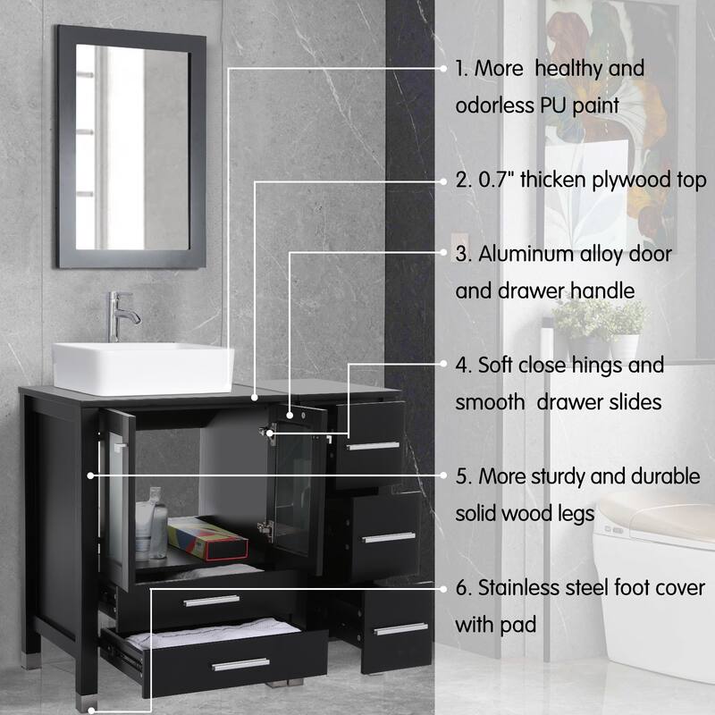 72" Bathroom Vanity Set with Vessel Sink Side Cabinet Combo